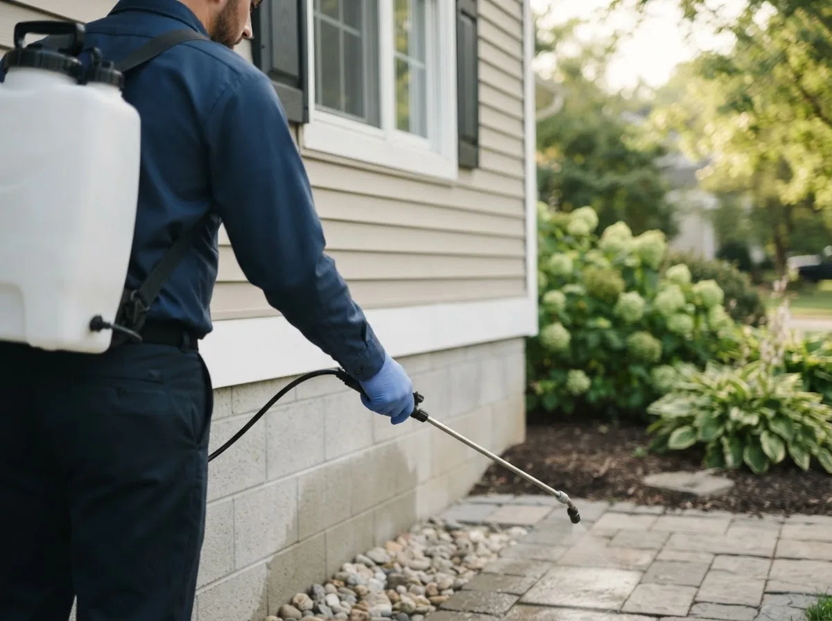 Pest control technician inspecting a home in Steele, ND